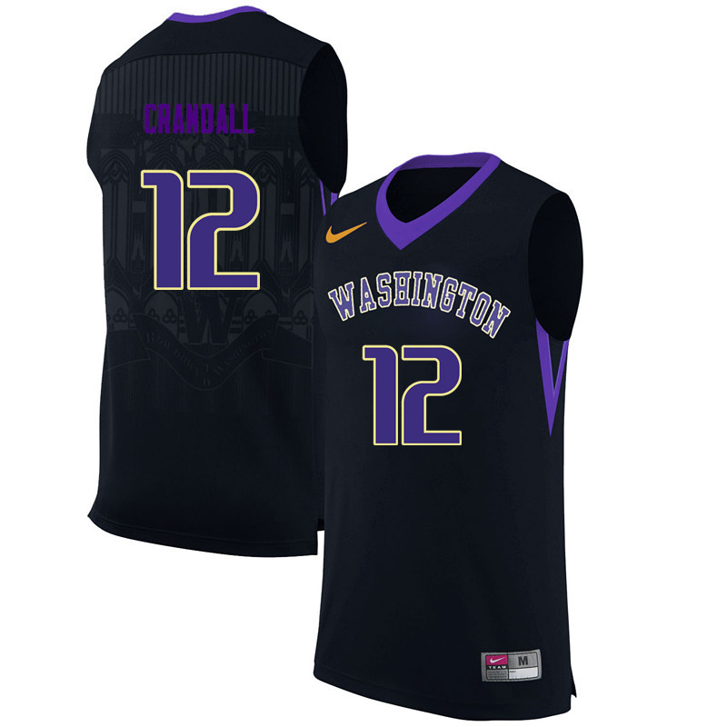 Men Washington Huskies #12 Jason Crandall College Basketball Jerseys Sale-Black